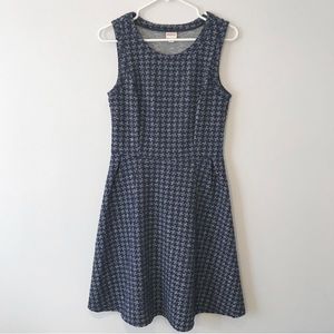 Navy Houndstooth Fit and Flare Dress